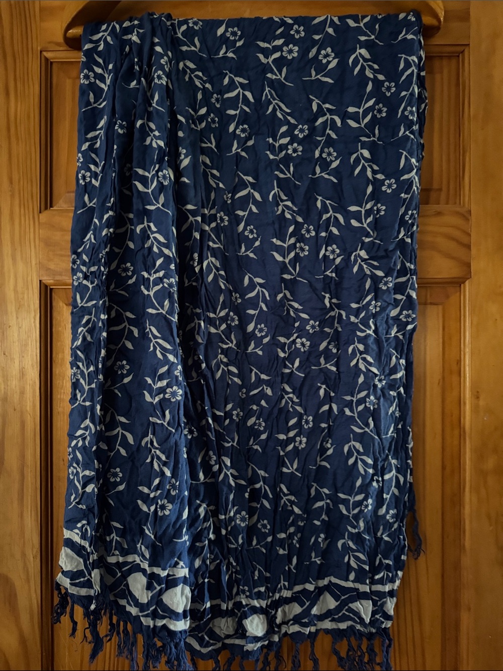 Blue Floral Print Women's Skirt/Beach wrap with Fringe